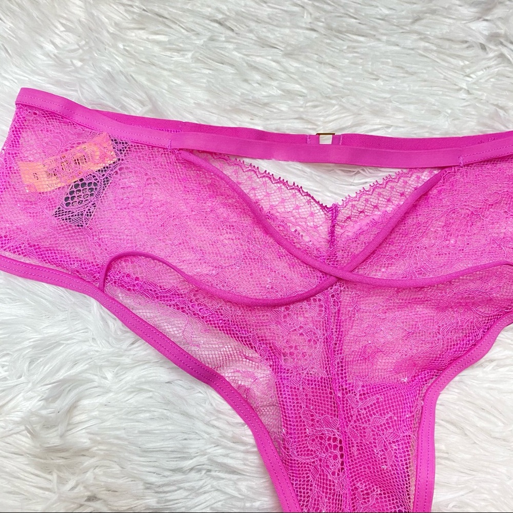 NWT Victoria’s Secret Pink Lace Strappy Metal Embellished Cheeky Underwear Panty - Picture 12 of 16